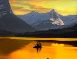 sunset; water; mountains